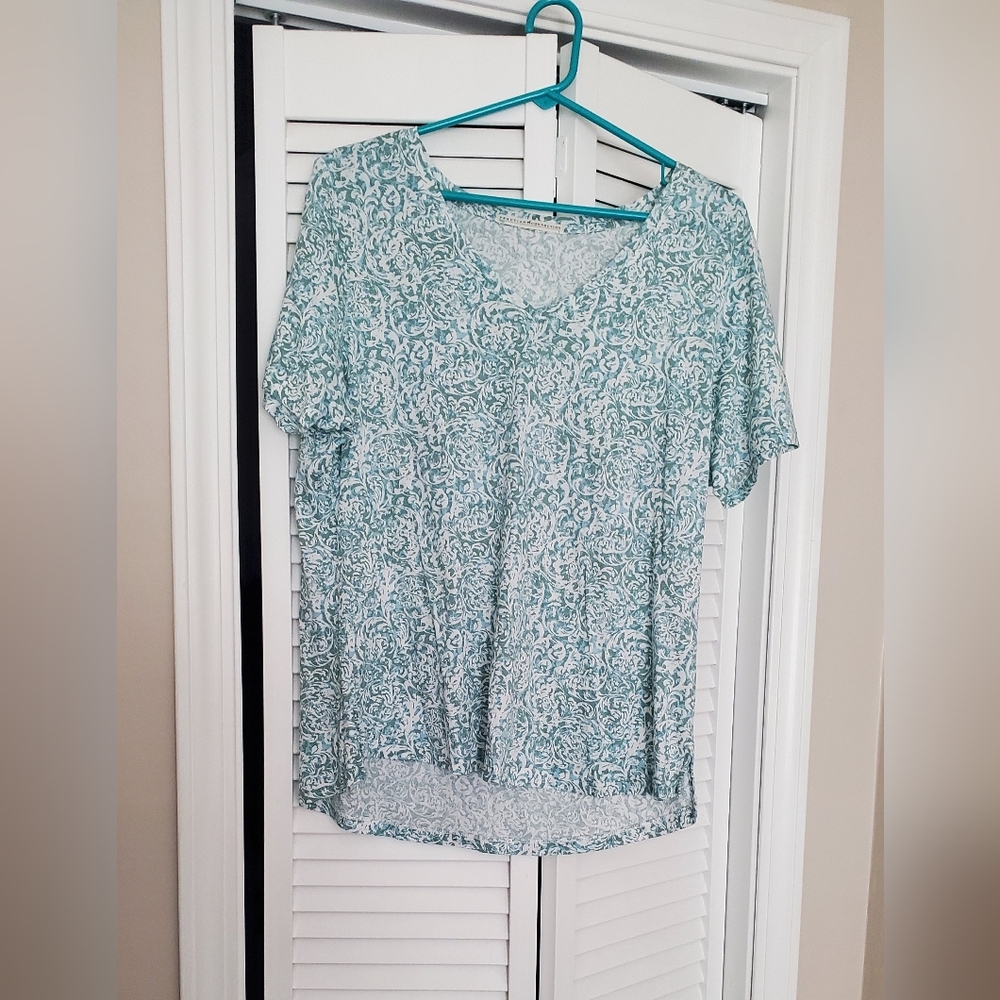 Peruvian Connection Blue and White Relaxed Blouse